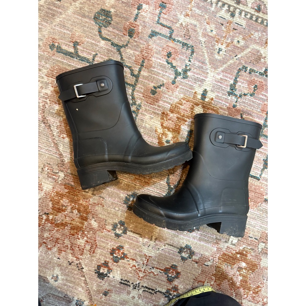 Hunter Original heeled Short Rain Boots Black Matte Waterproof Women US 7 EU 38